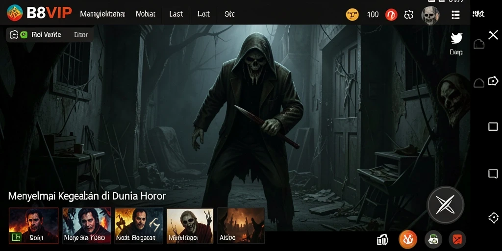 Tangkapan layar B8VIP menunjukkan suasana horor yang mencekam dan gameplay yang mengasyikkan.