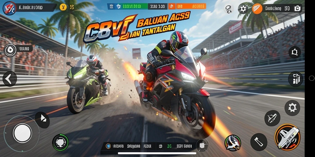 Screenshot C8VIP menampilkan balapan motor yang mendebarkan dan penuh aksi.