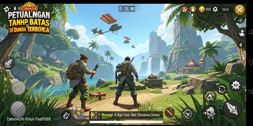 Screenshot gameplay <strong>CANVA168</strong> yang menampilkan dunia terbuka yang luas.