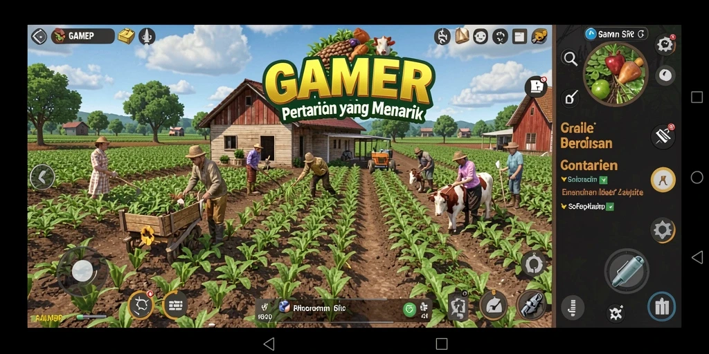 Tangkapan layar gameplay GAMERP menunjukkan aktivitas pertanian yang seru.