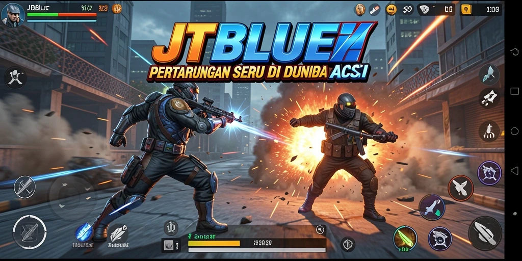 Screenshot gameplay JTBLUE menampilkan aksi seru saat bertarung.