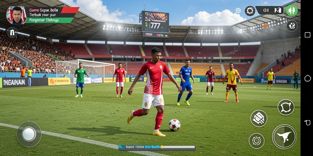 Screenshot gameplay L777 dengan aksi seru di lapangan sepak bola.