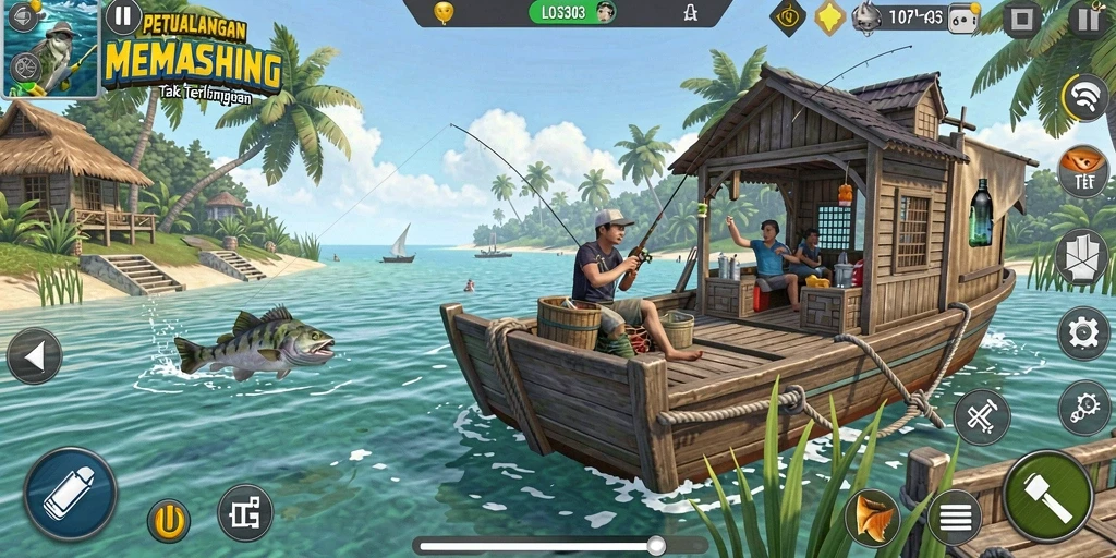 Screenshot gameplay LOS303 yang menunjukkan petualangan memancing seru.