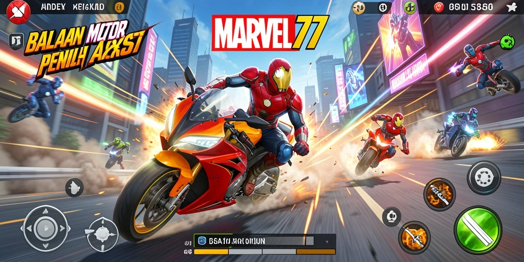 Tampilan aksi seru dalam balapan motor di MARVEL77.
