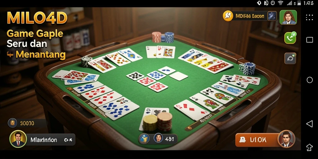 Screenshot menunjukkan gameplay seru di MILO4D dengan berbagai fitur Gaple.