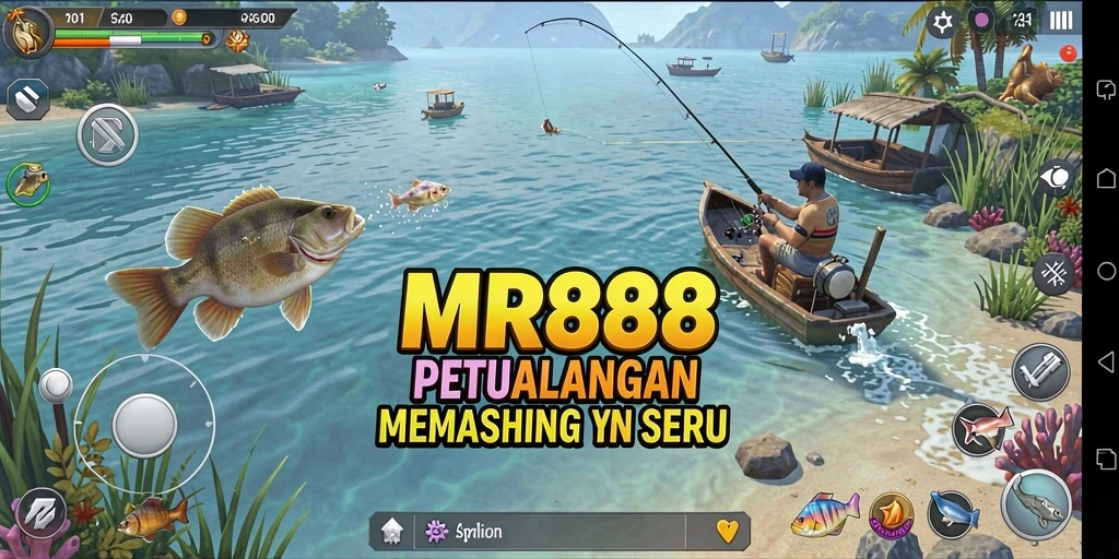 Tampilan gameplay seru dengan aksi memancing yang mendebarkan.