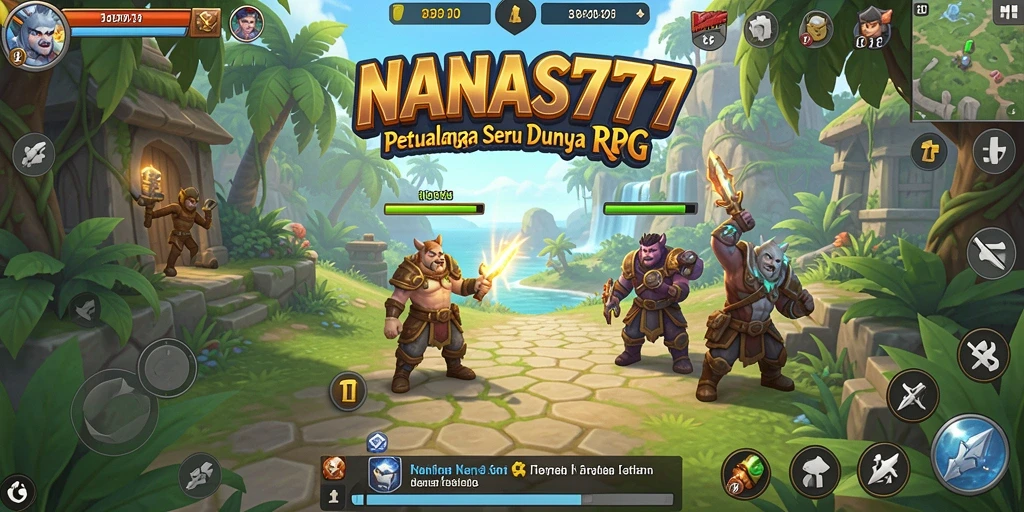 Screenshot gameplay NANAS777 yang menunjukkan pertarungan seru di dunia RPG.