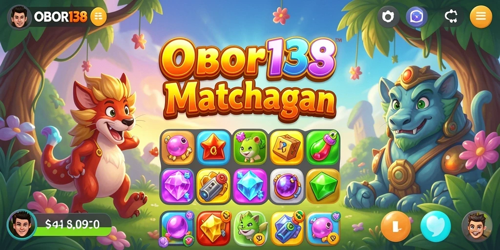 Screenshot OBOR138 menunjukkan gameplay match-3 yang seru dan penuh warna.