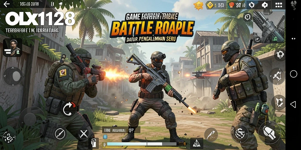 Gambaran menegangkan gameplay OLX128 dalam pertempuran Battle Royale.