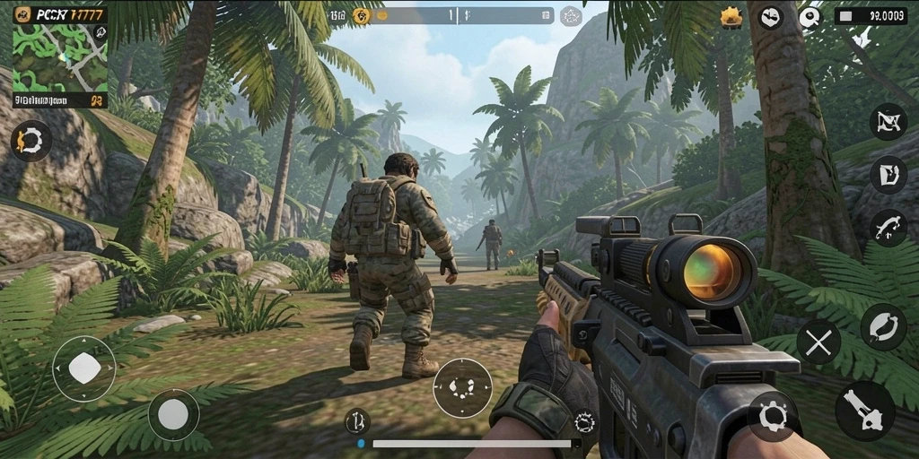 Screenshot gameplay PCX777 menunjukkan aksi seru di medan perang.