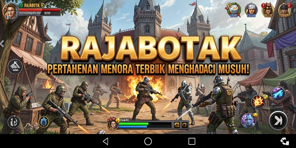 Screenshot gameplay RAJABOTAK menampilkan aksi menara yang intens.