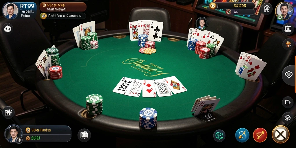 Screenshot gameplay RT99 dengan suasana poker yang mendebarkan.