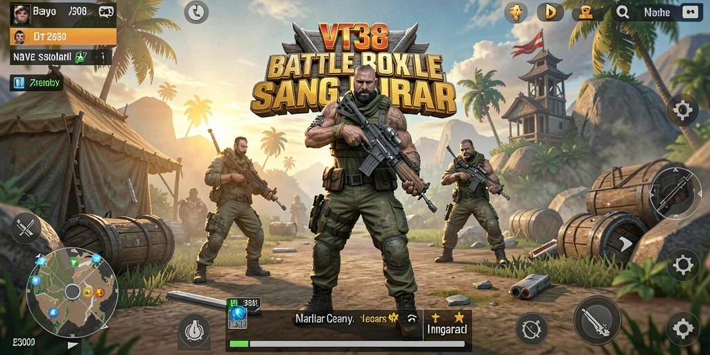 Screenshot VT38 menampilkan aksi intens di tengah pertempuran Battle Royale.