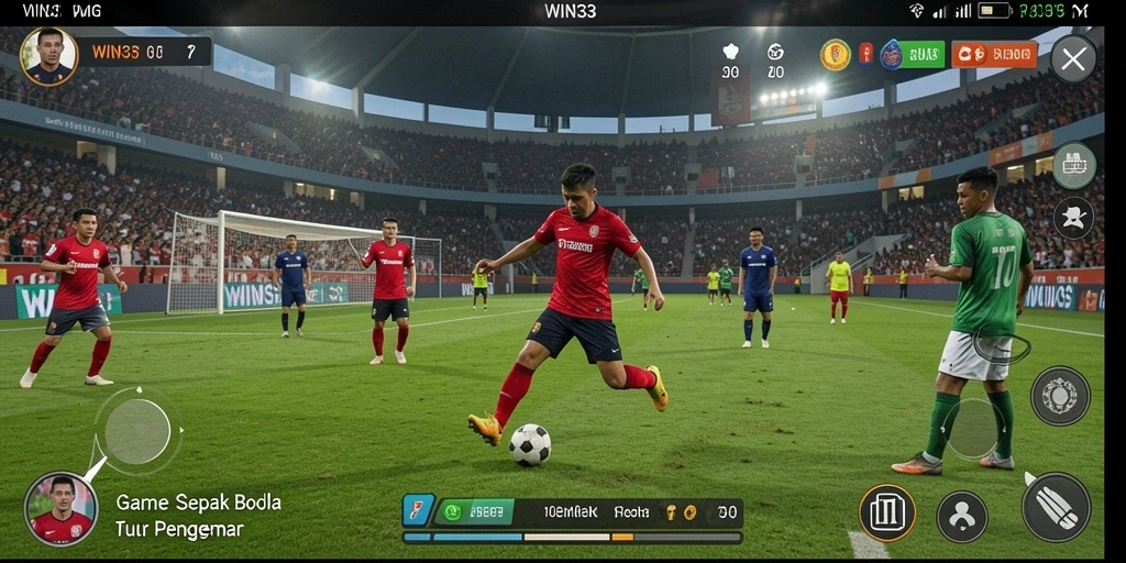 Tampilan gameplay WIN33 yang mendebarkan dengan aksi sepak bola nyata.