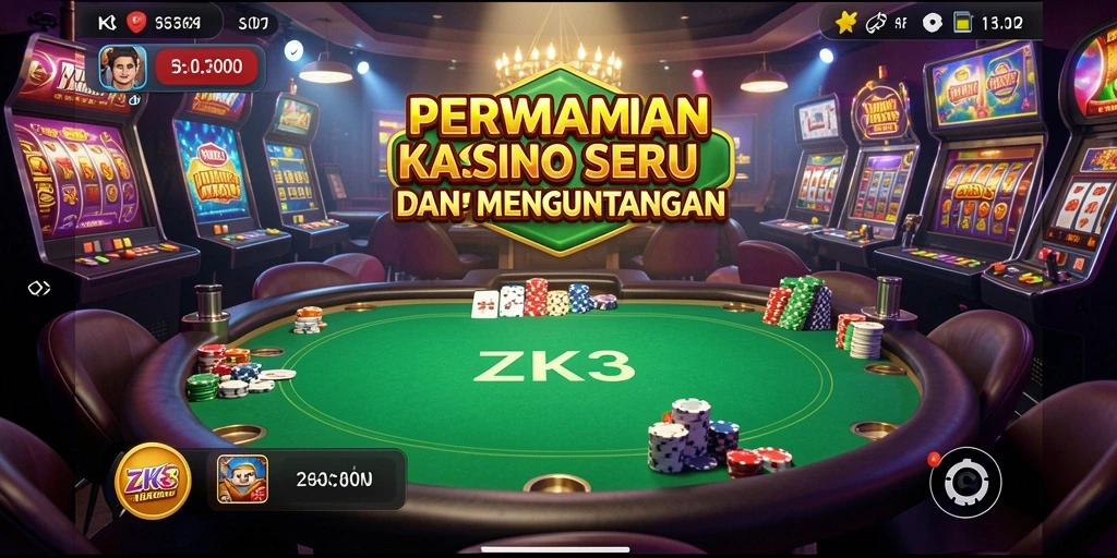 Screenshot gameplay ZK3 menampilkan suasana kasino yang dinamis dan menarik.